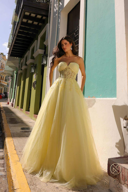 Nox Anabel T1326 Long Strapless Bonded Bodice Glitter Tulle A-Line Gown by DiscountDressShop