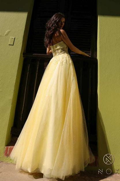 Nox Anabel T1326 Long Strapless Bonded Bodice Glitter Tulle A-Line Gown by DiscountDressShop