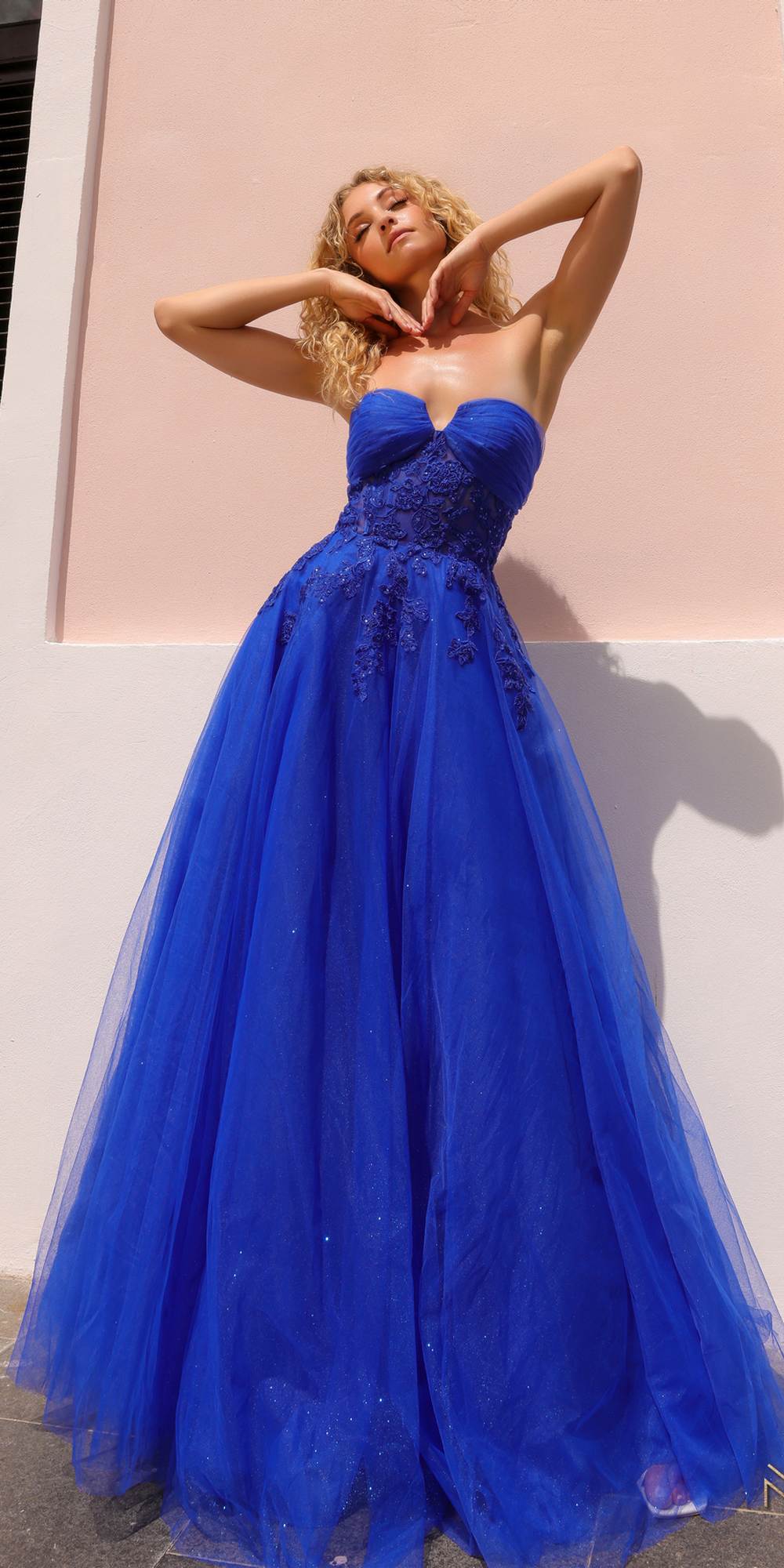 Nox Anabel T1326 Long Strapless Bonded Bodice Glitter Tulle A-Line Gown by DiscountDressShop
