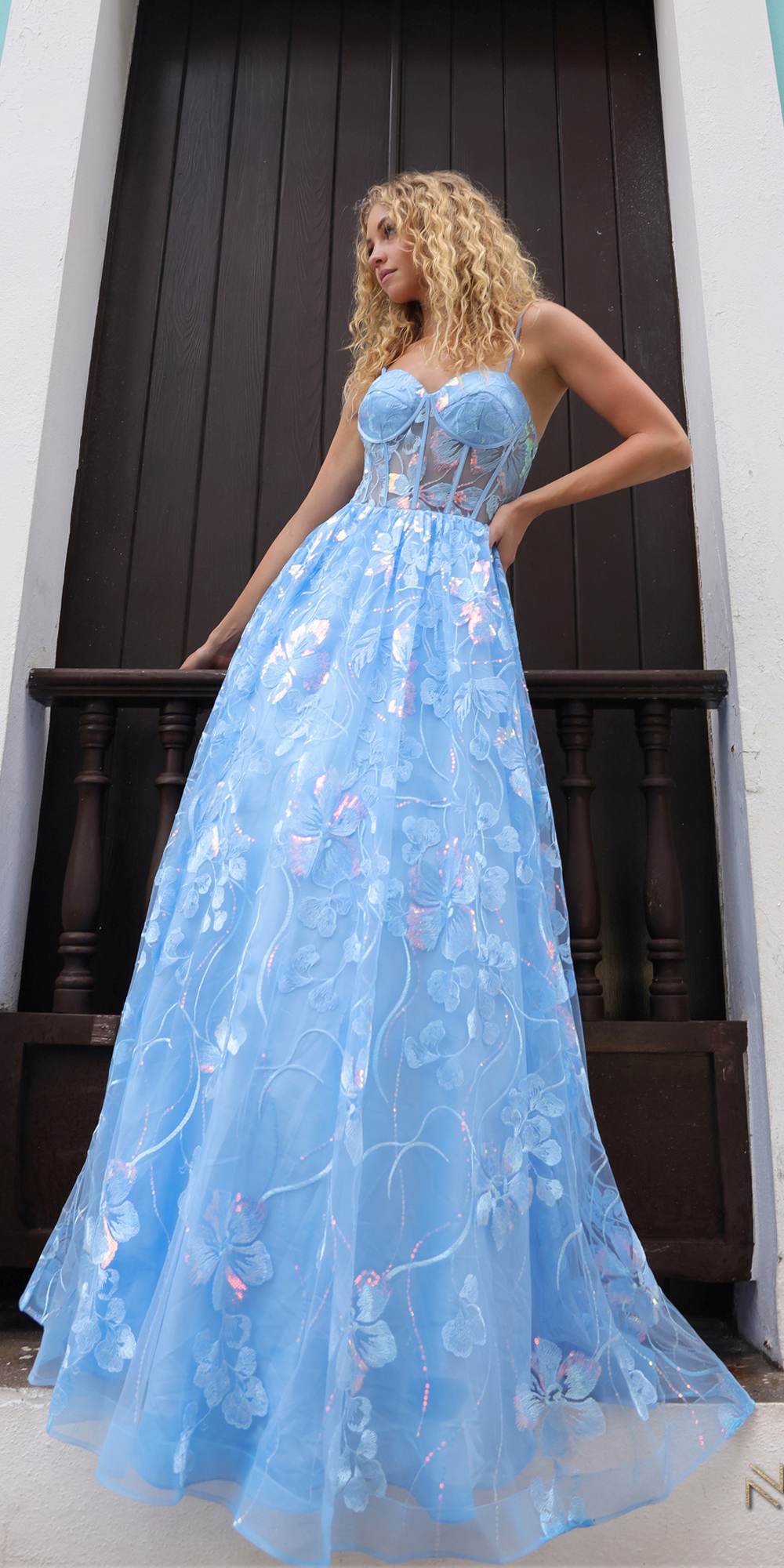 Nox Anabel T1332 Bell of the Ball Strapless A-Line Sequin Floral Dress by DiscountDressShop