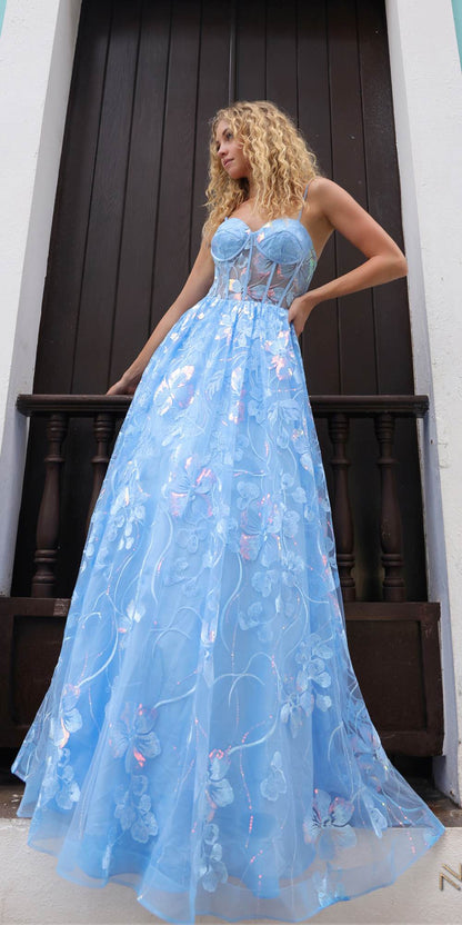 Nox Anabel T1332 Bell of the Ball Strapless A-Line Sequin Floral Dress by DiscountDressShop