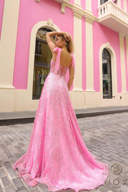 Nox Anabel T1336 Long A-Line Glitter Sequin Applique Corset Ball Gown by DiscountDressShop