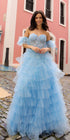 Nox Anabel T1338 Long Ruffled Tiered Skirt A-Line Ball Gown Arm Cuffs by DiscountDressShop
