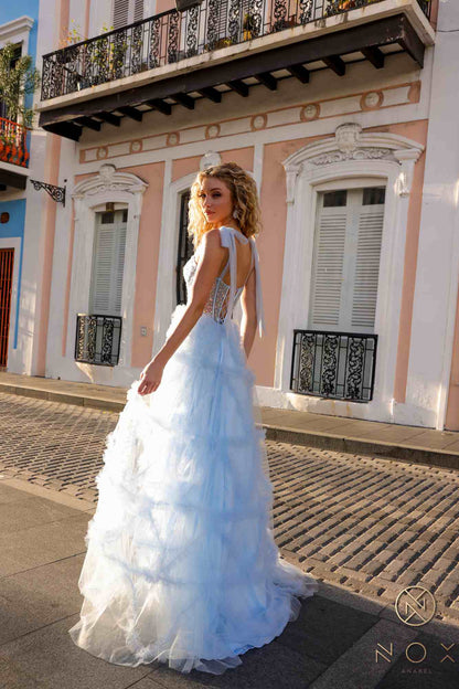 Nox Anabel T1340 Long Ruffled Skirt Boned Bustier Ribbon Strap A-Line Gown by DiscountDressShop