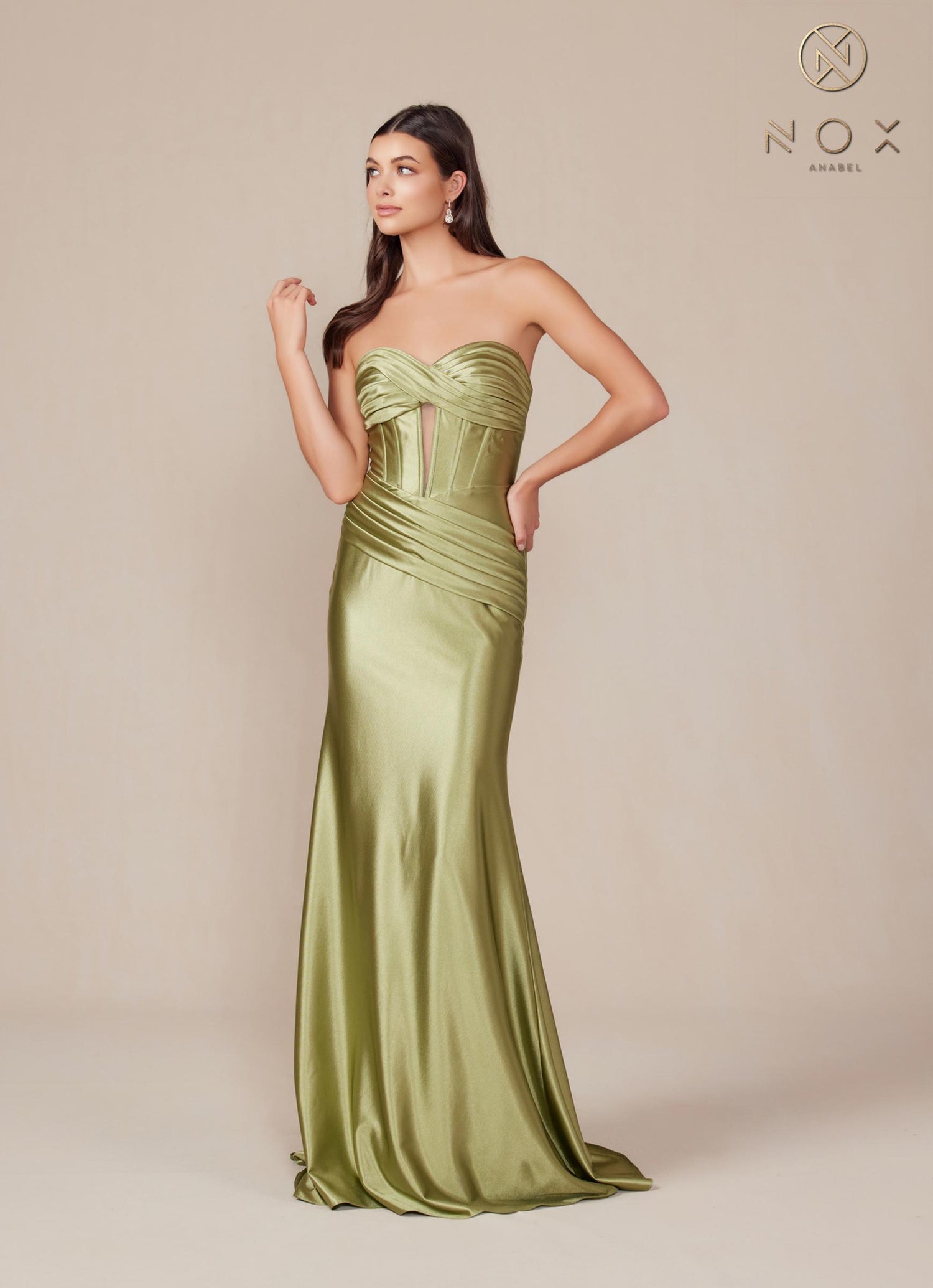 Nox Anabel T1500 Dress Satin Strapless Floor Length Keyhole Bodice by DiscountDressShop