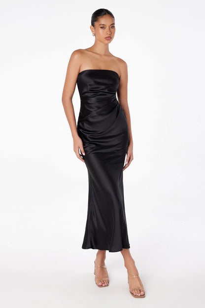 Astee T2006 Tea Length Satin Dress Cut Out Cowl-Like Back by DiscountDressShop