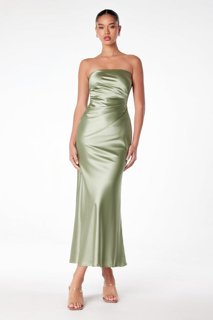 Astee T2006 Tea Length Satin Dress Cut Out Cowl-Like Back by DiscountDressShop