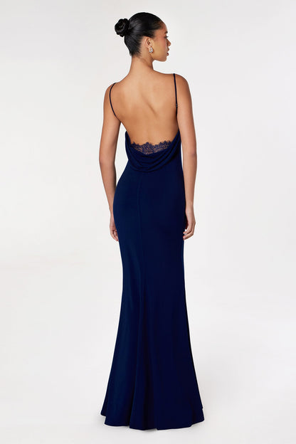 Astee T2008 Fitted Spaghetti Strap Open Back with Lace Detail Gown by DiscountDressShop