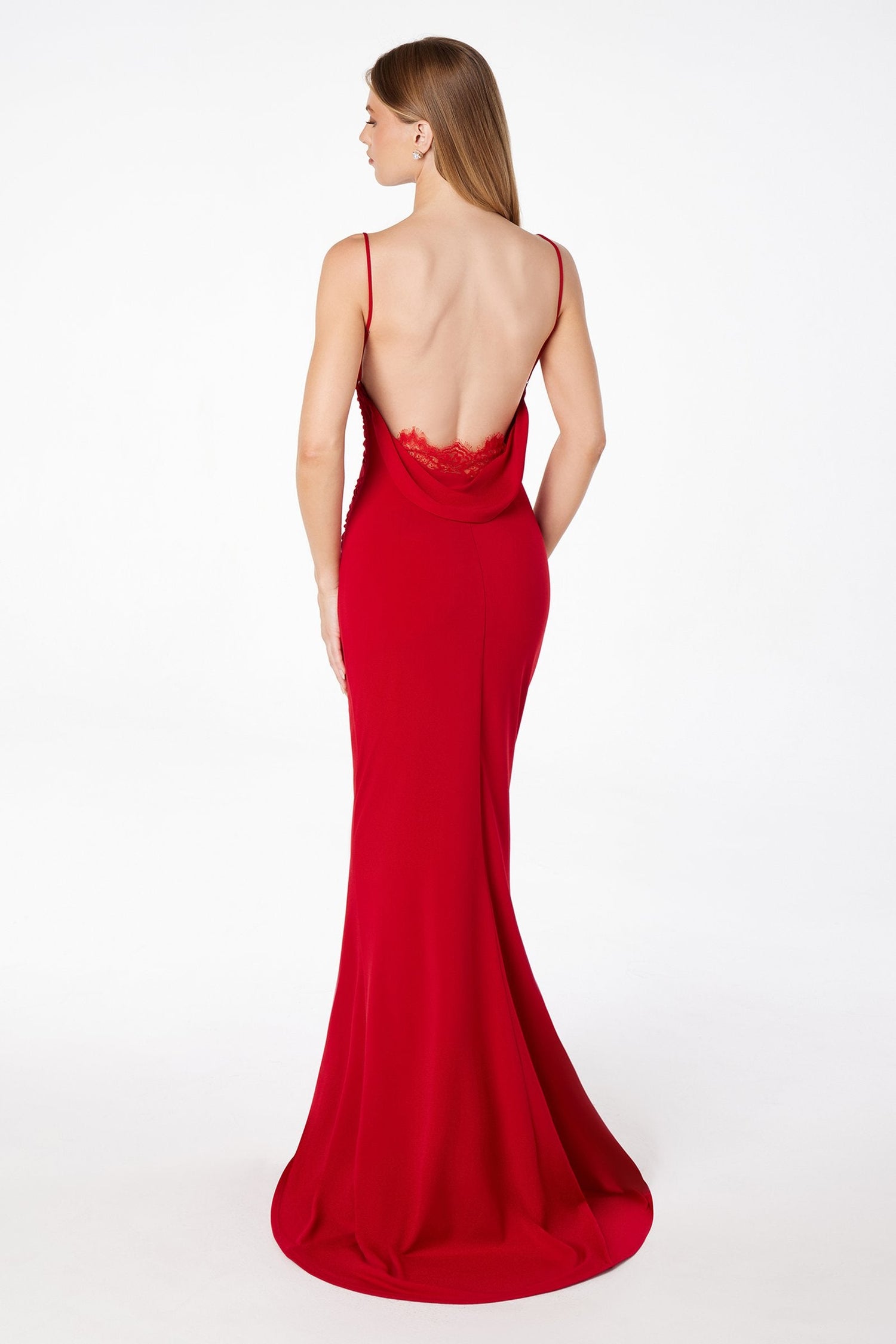 Astee T2008 Fitted Spaghetti Strap Open Back with Lace Detail Gown by DiscountDressShop