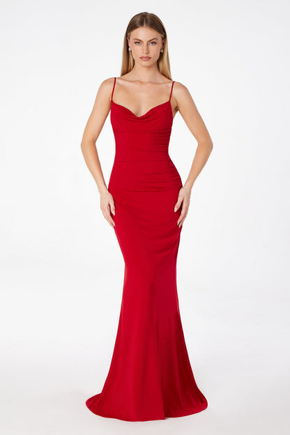Astee T2008 Fitted Spaghetti Strap Open Back with Lace Detail Gown by DiscountDressShop