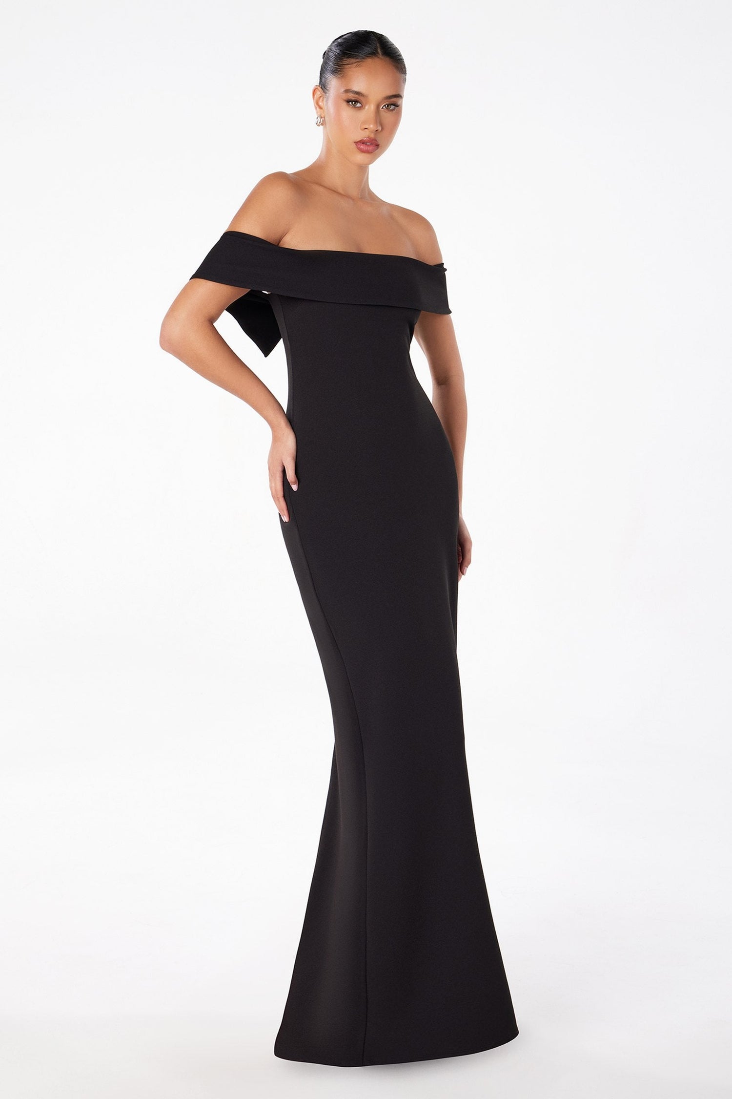 Astee T2011 Off the Shoulder Fitted Evening Gown Back Slit by DiscountDressShop