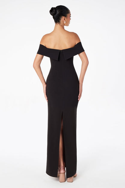 Astee T2011 Off the Shoulder Fitted Evening Gown Back Slit by DiscountDressShop