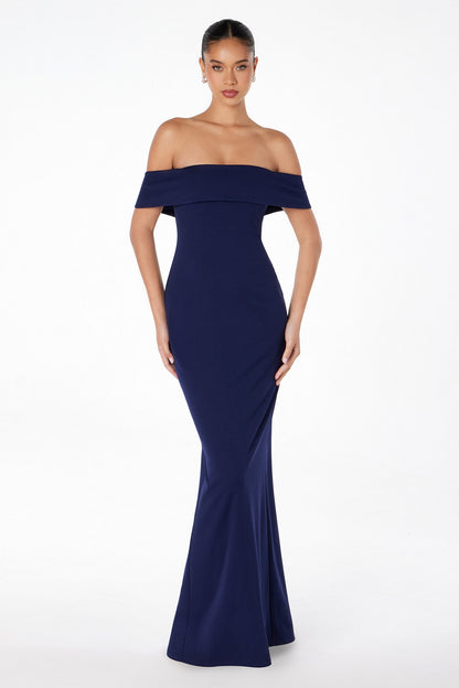 Astee T2011 Off the Shoulder Fitted Evening Gown Back Slit by DiscountDressShop
