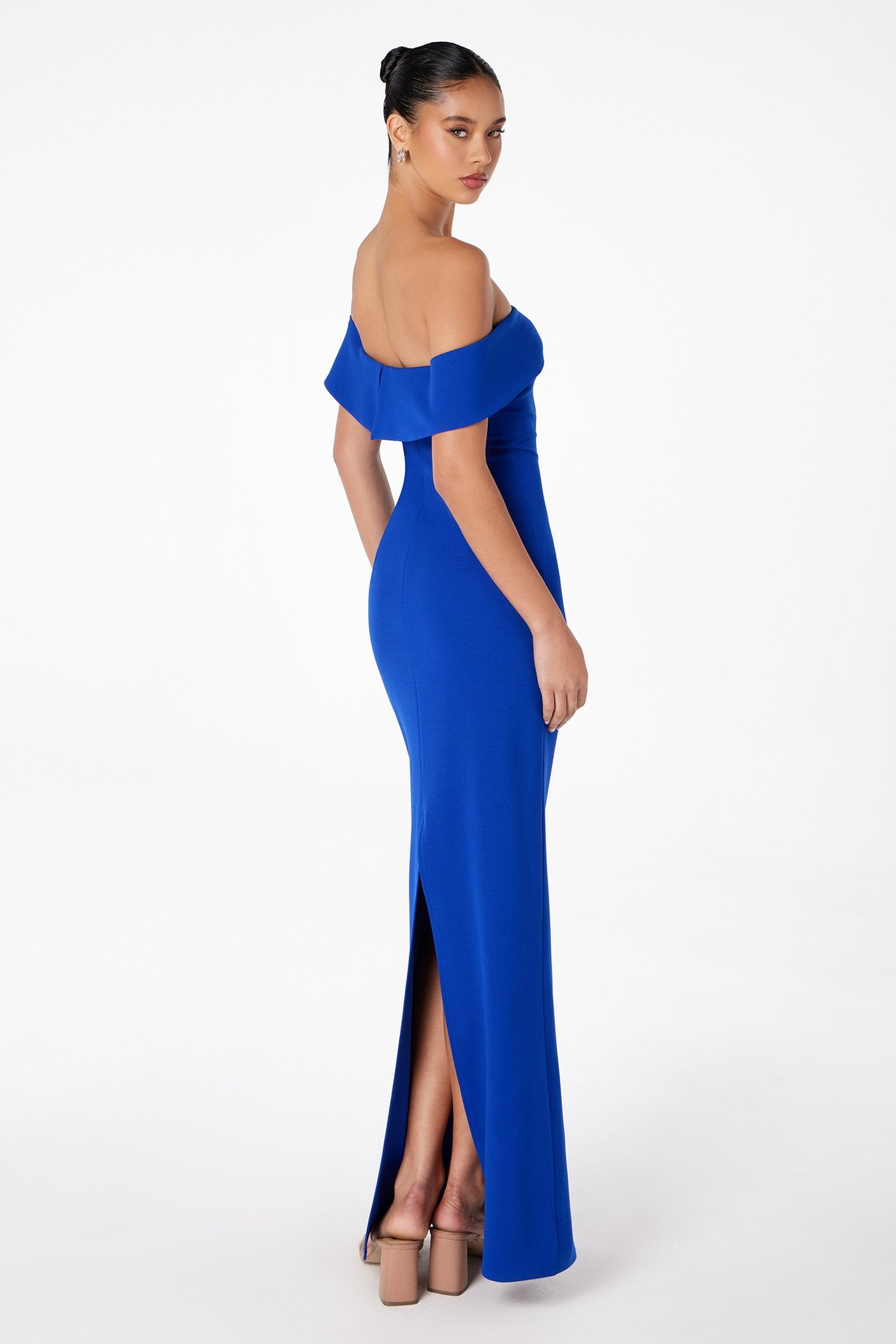 Astee T2011 Off the Shoulder Fitted Evening Gown Back Slit by DiscountDressShop