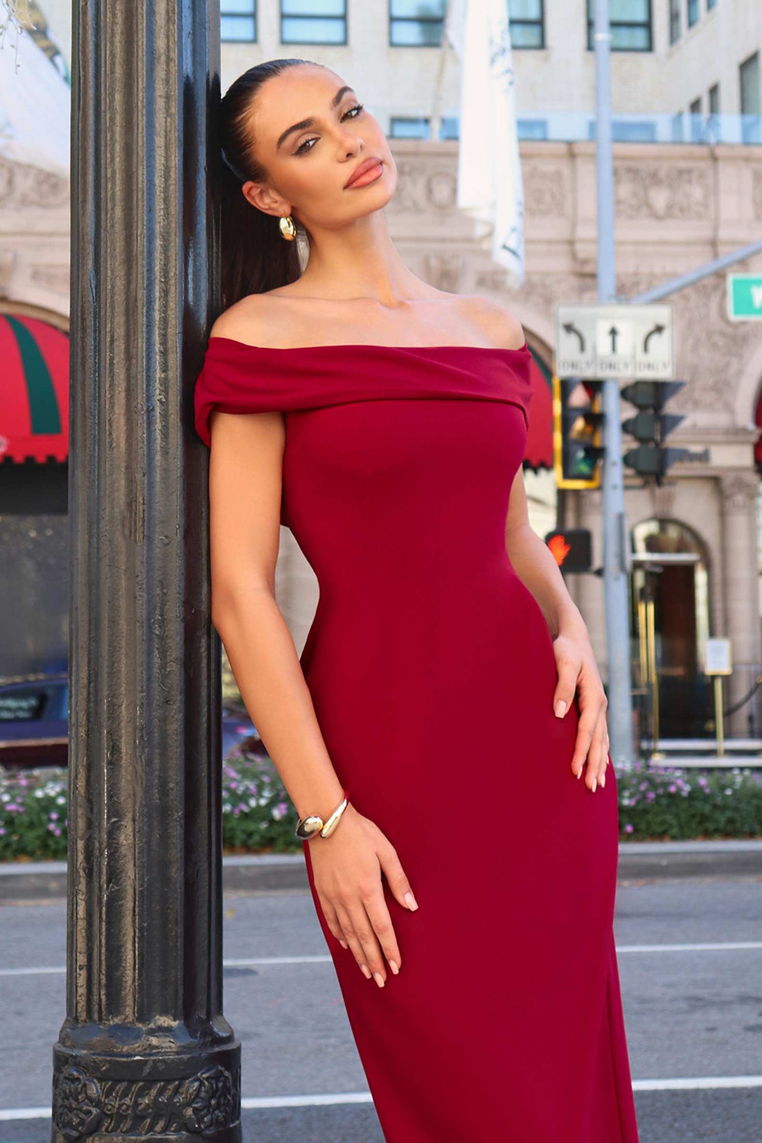 Astee T2011 Off the Shoulder Fitted Evening Gown Back Slit by DiscountDressShop