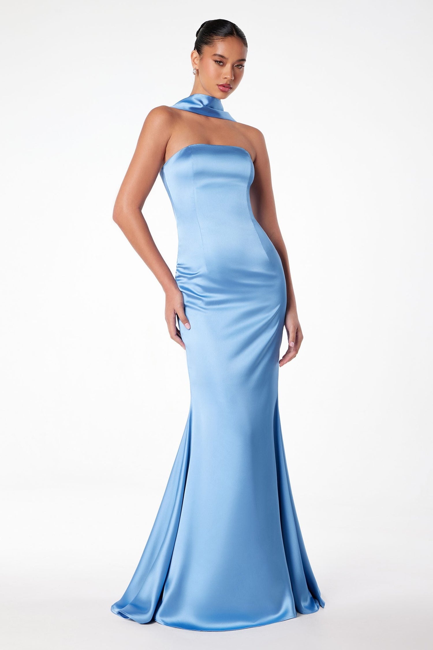 Astee T2012 Strapless Fitted Mermaid Gown with Scarf by DiscountDressShop