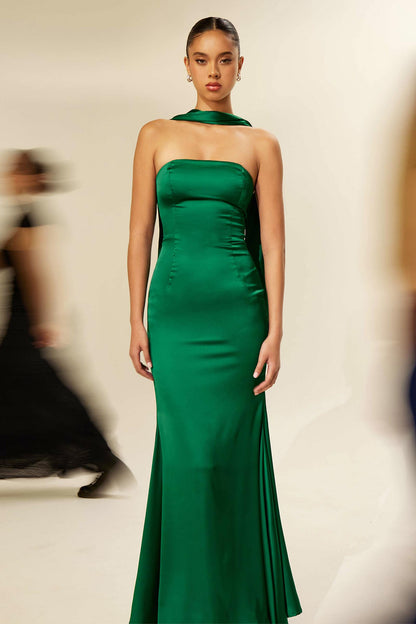 Astee T2012 Strapless Fitted Mermaid Gown with Scarf by DiscountDressShop