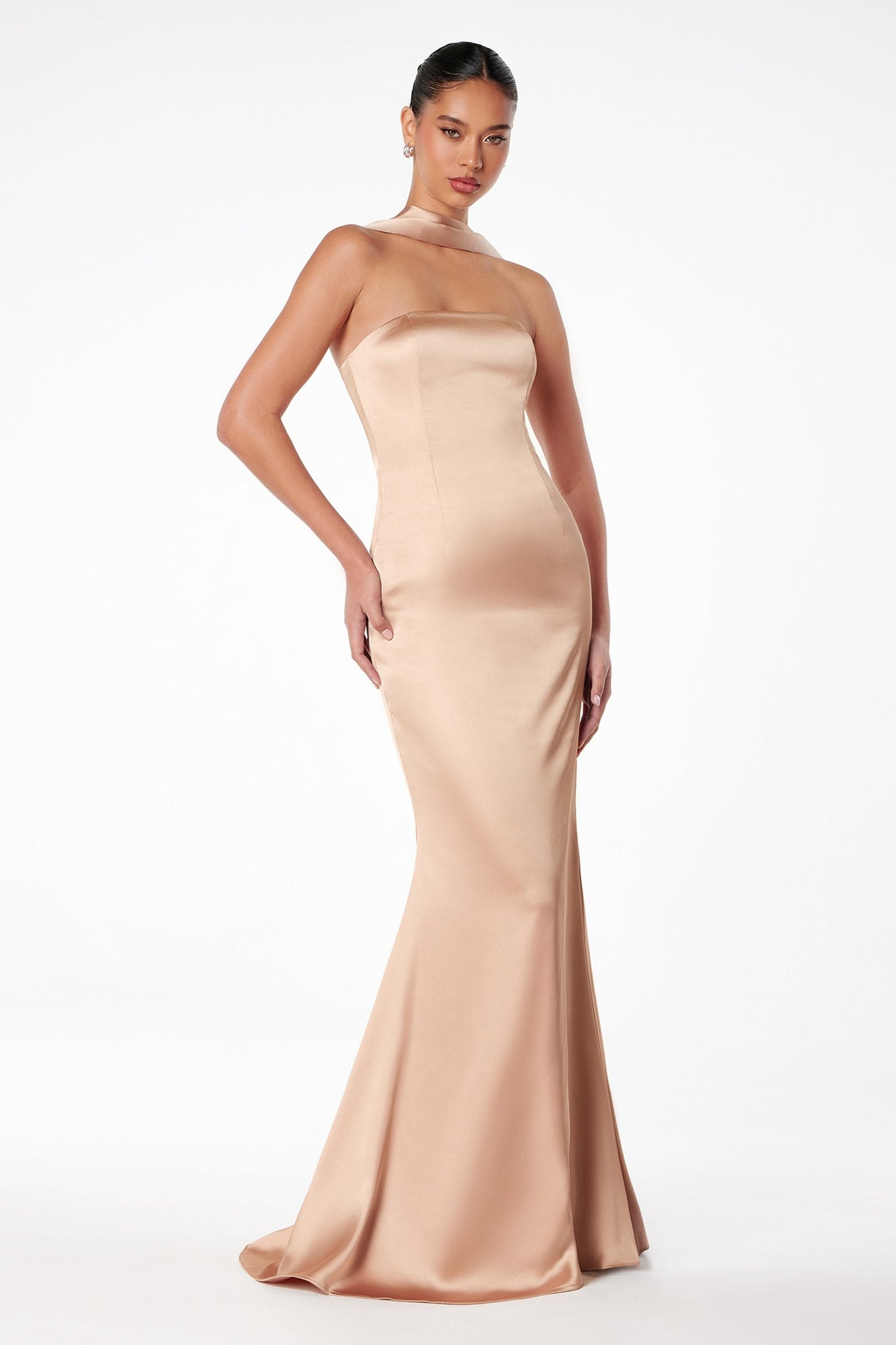 Astee T2012 Strapless Fitted Mermaid Gown with Scarf by DiscountDressShop