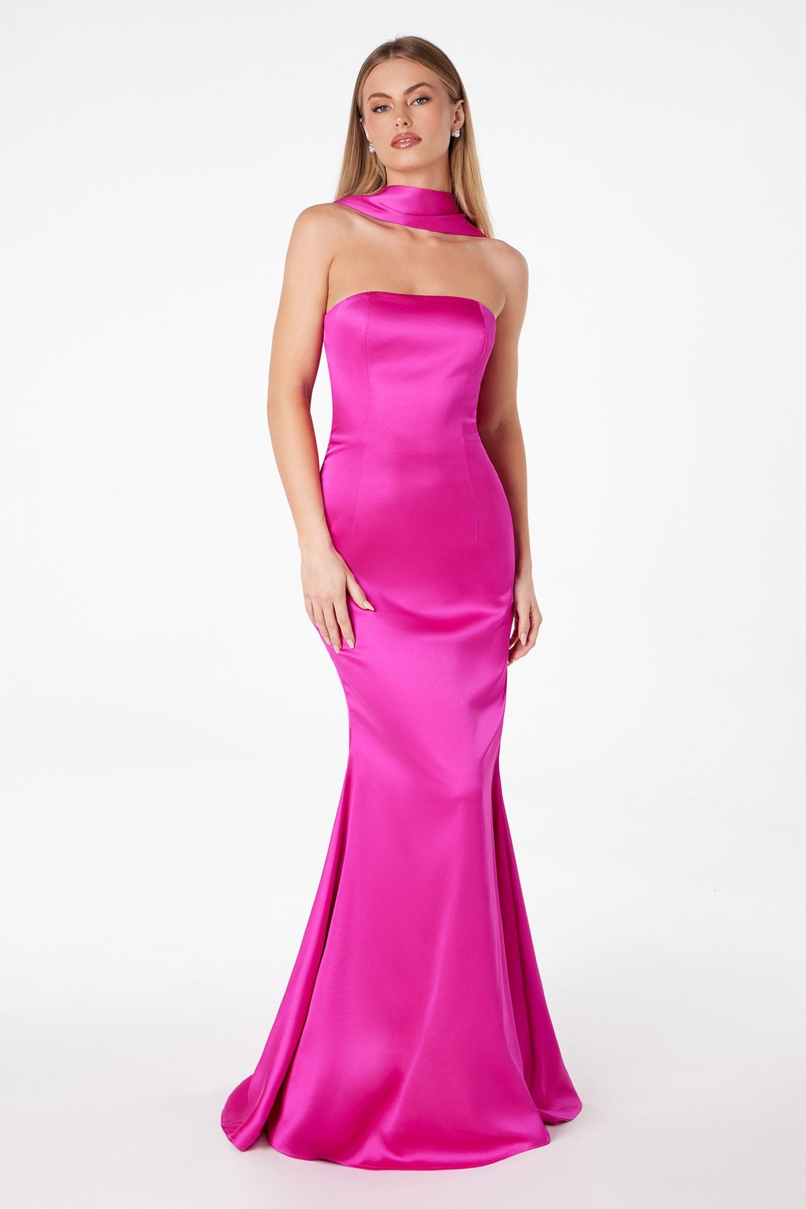 Astee T2012 Strapless Fitted Mermaid Gown with Scarf by DiscountDressShop