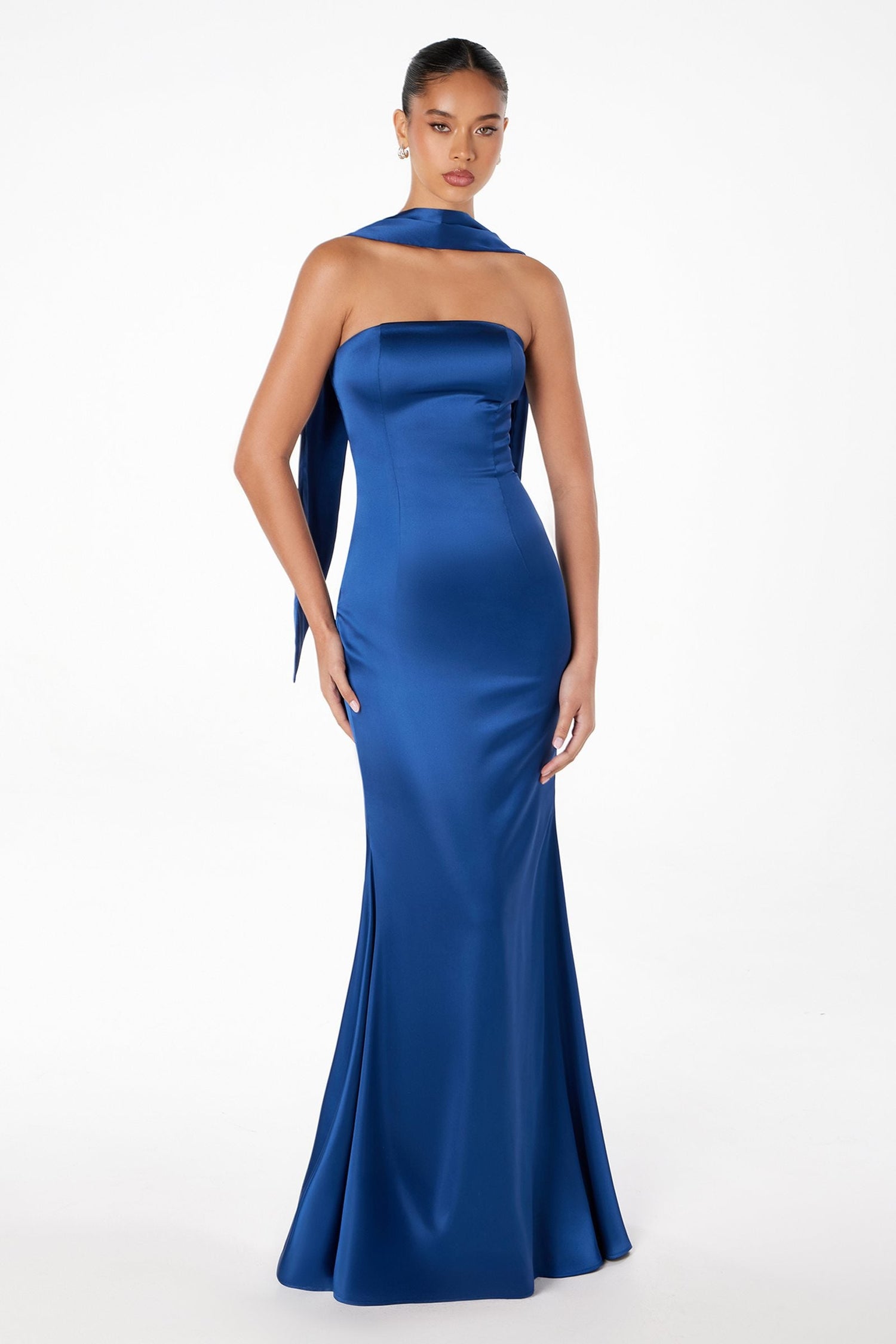 Astee T2012 Strapless Fitted Mermaid Gown with Scarf by DiscountDressShop