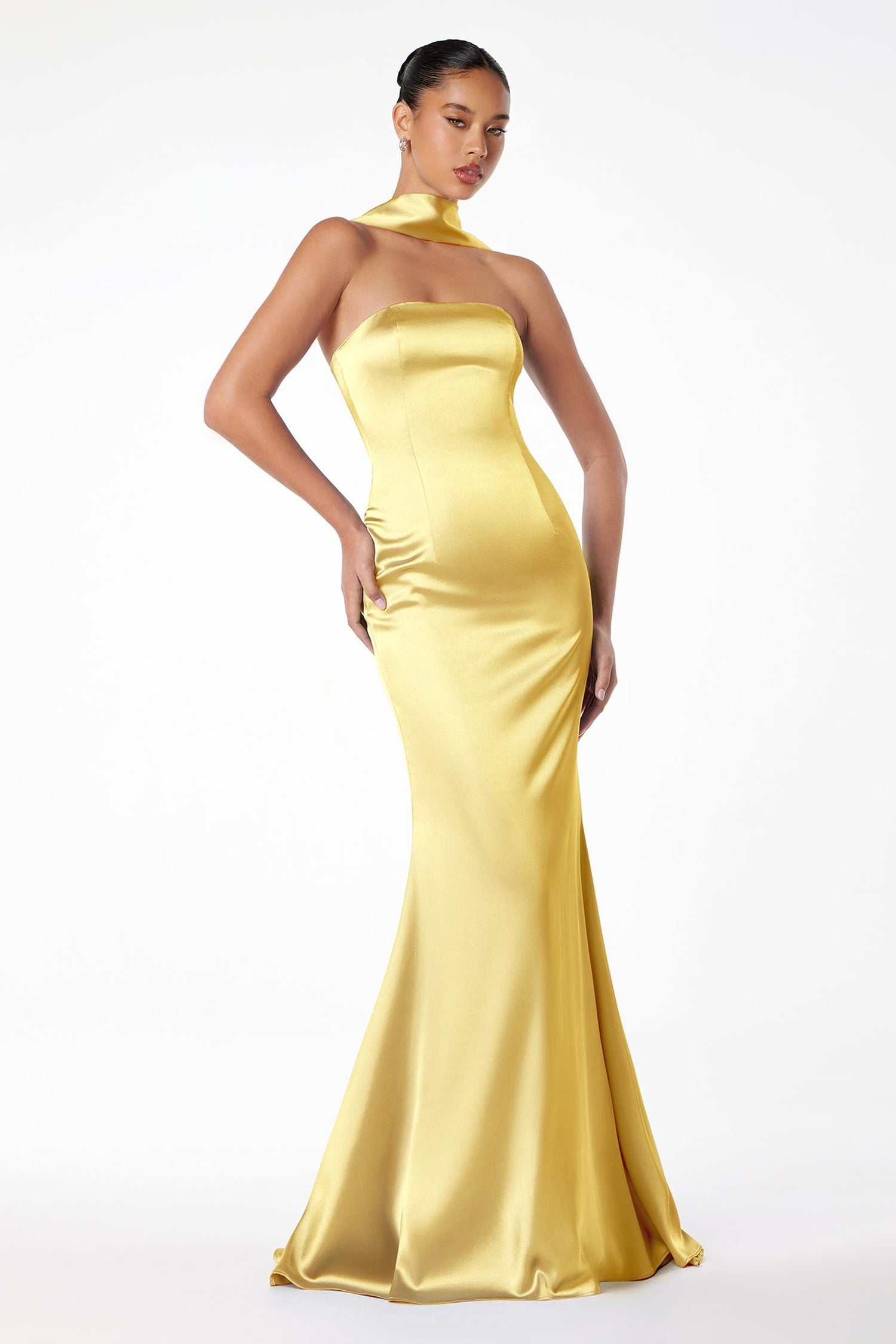 Astee T2012 Strapless Fitted Mermaid Gown with Scarf by DiscountDressShop