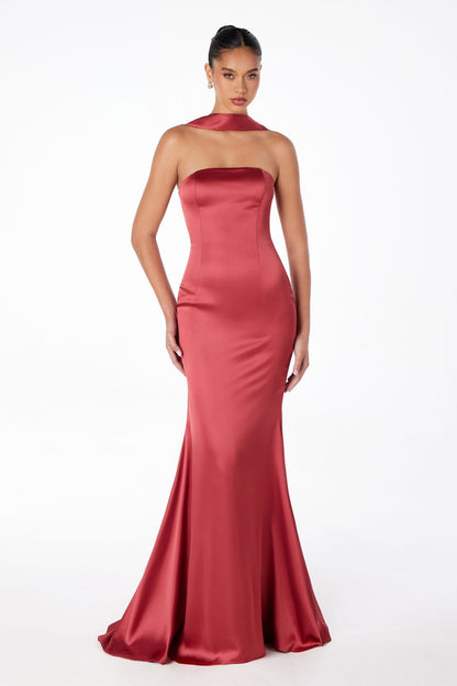 Astee T2012 Strapless Fitted Mermaid Gown with Scarf by DiscountDressShop