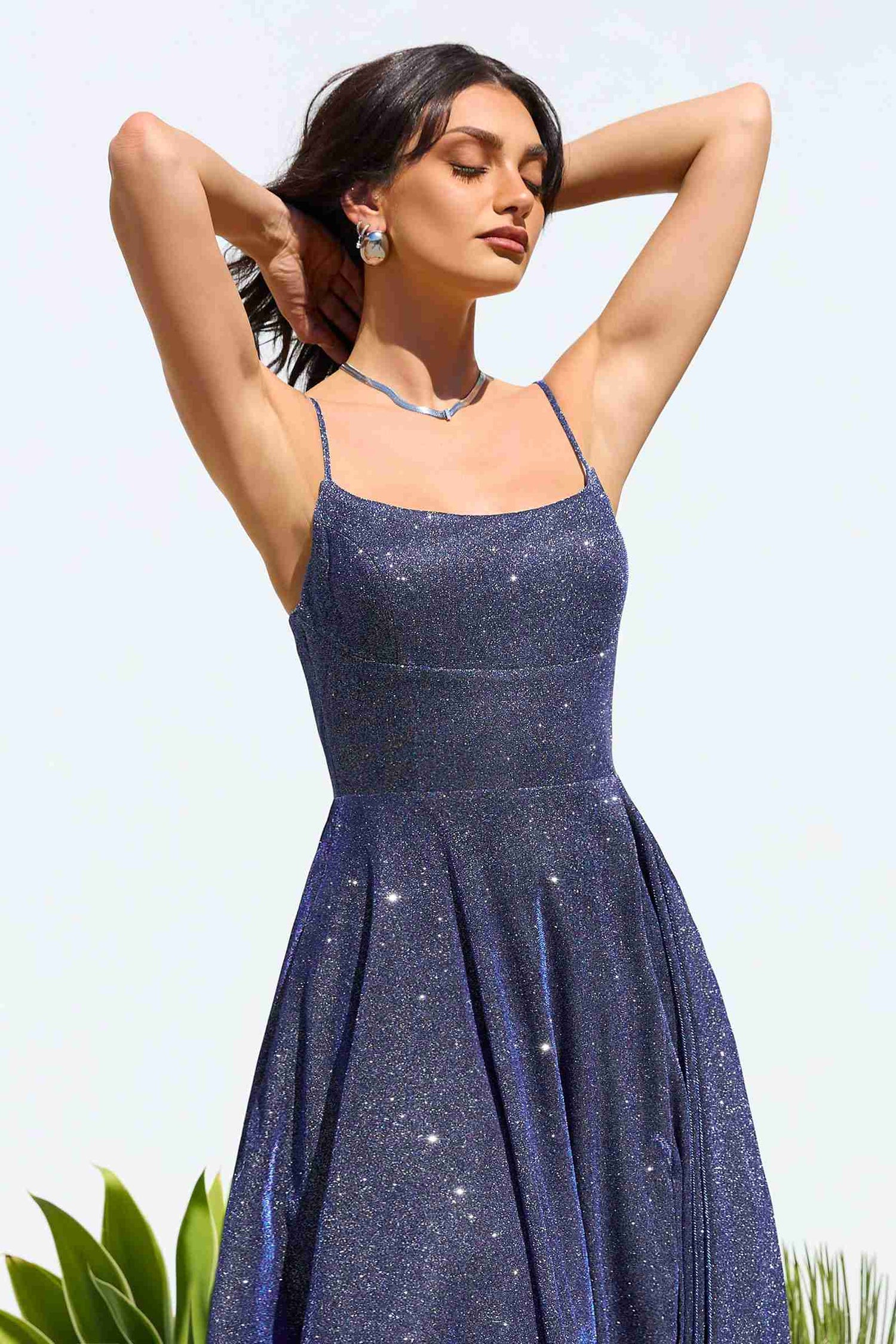 Ladivine Amoris T213 Sleeveless Spaghetti Strap A-Line Glitter Gown by DiscountDressShop