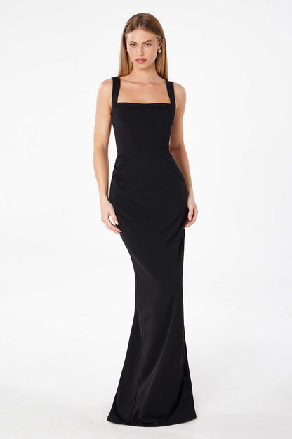 Astee T3000 Classic Modest Fitted Gown with Back Leg Slit by DiscountDressShop