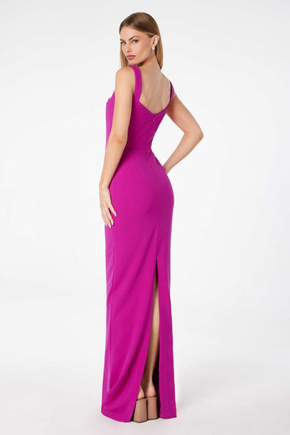 Astee T3000 Classic Modest Fitted Gown with Back Leg Slit by DiscountDressShop