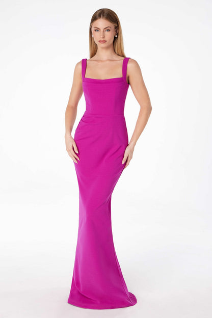 Astee T3000 Classic Modest Fitted Gown with Back Leg Slit by DiscountDressShop