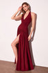 Astee T502 Halter Top V-Neckline Evening Gown with Leg Slit by DiscountDressShop