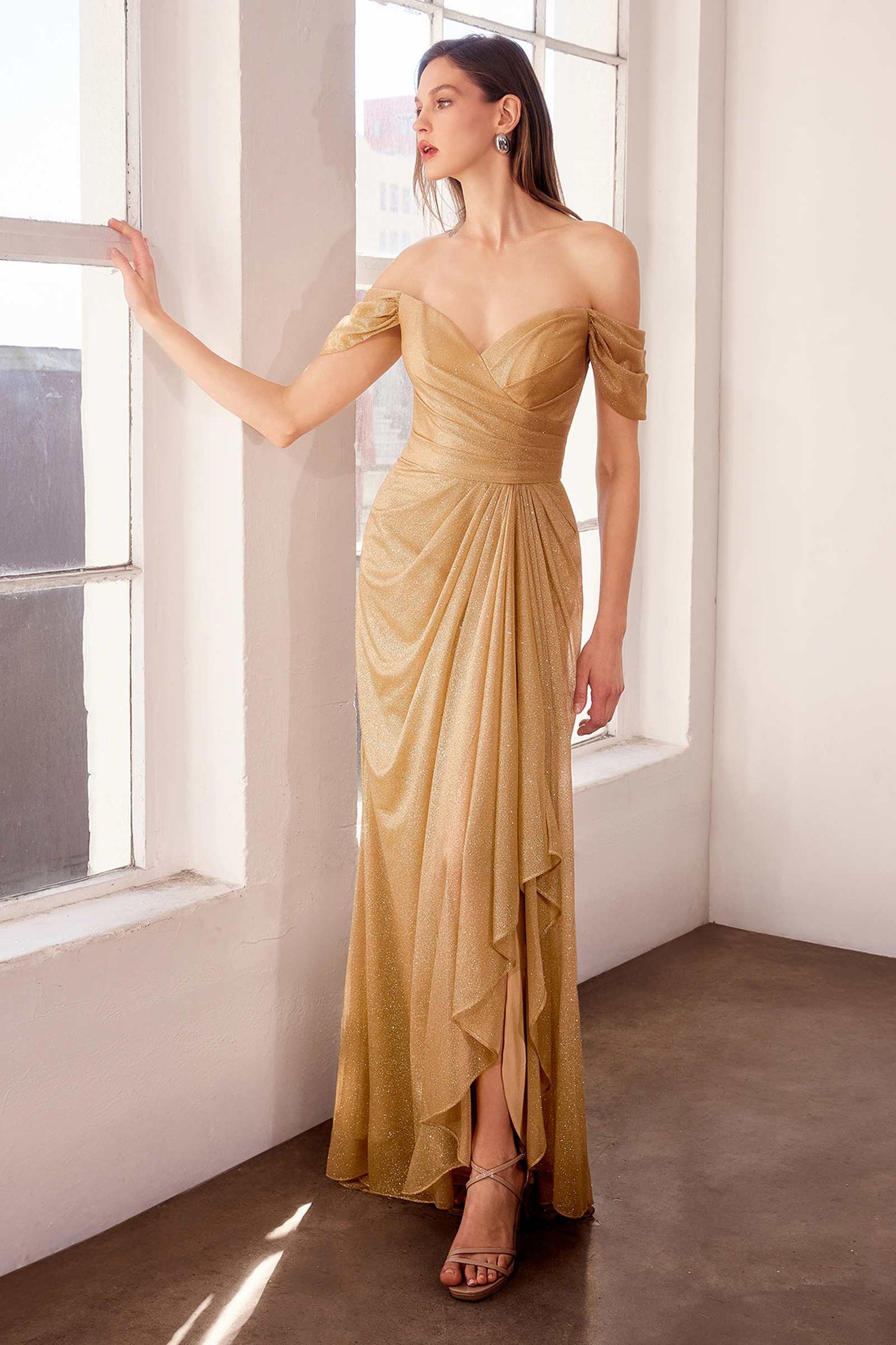 Ladivine Amoris T604 Off Shoulder Glitter Long Evening Gown by DiscountDressShop