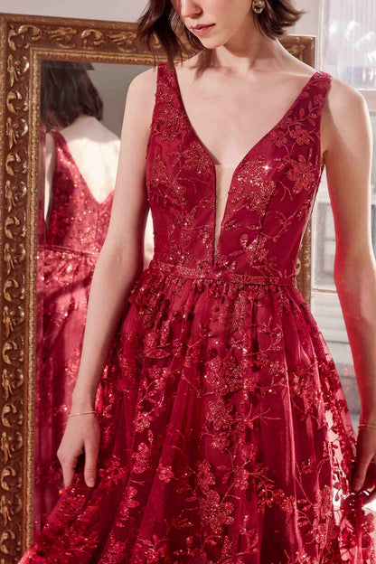 Ladivine Amoris T606 Long Sleeveless Glitter Print A-Line Gown by DiscountDressShop