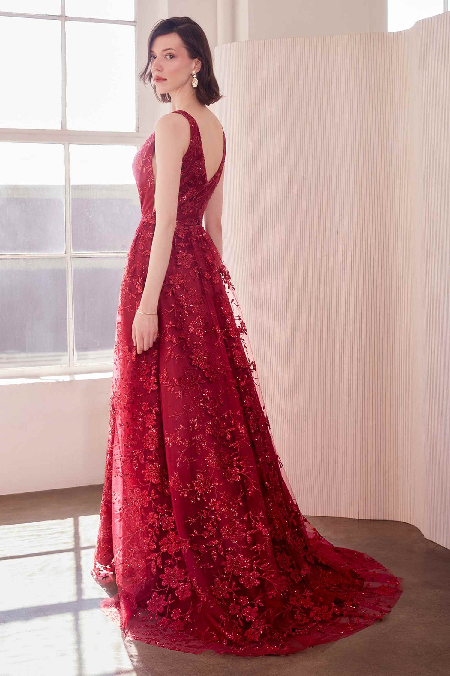 Ladivine Amoris T606 Long Sleeveless Glitter Print A-Line Gown by DiscountDressShop