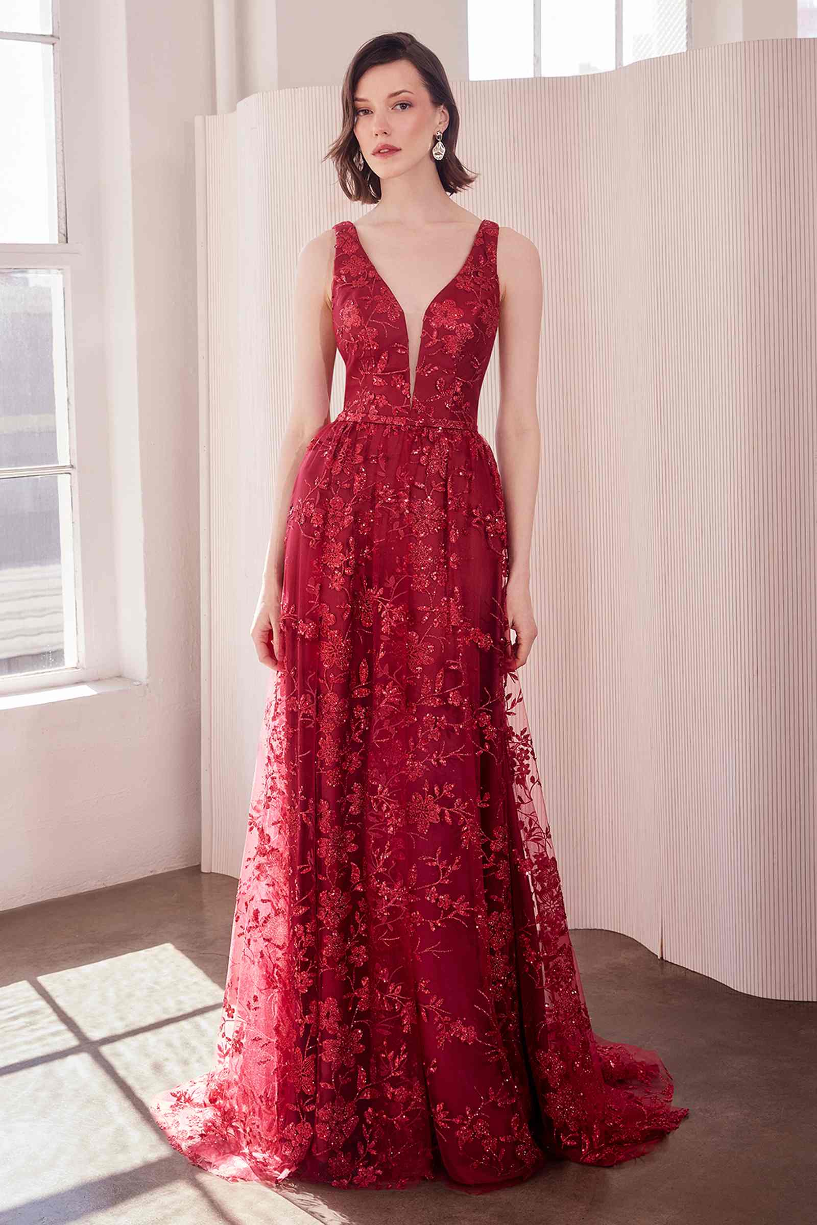 Ladivine Amoris T606 Long Sleeveless Glitter Print A-Line Gown by DiscountDressShop