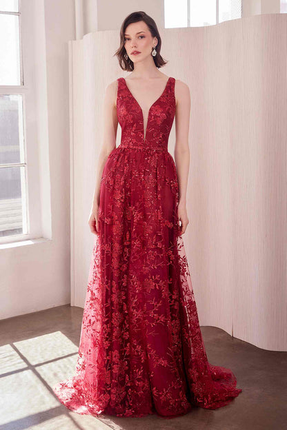 Ladivine Amoris T606 Long Sleeveless Glitter Print A-Line Gown by DiscountDressShop