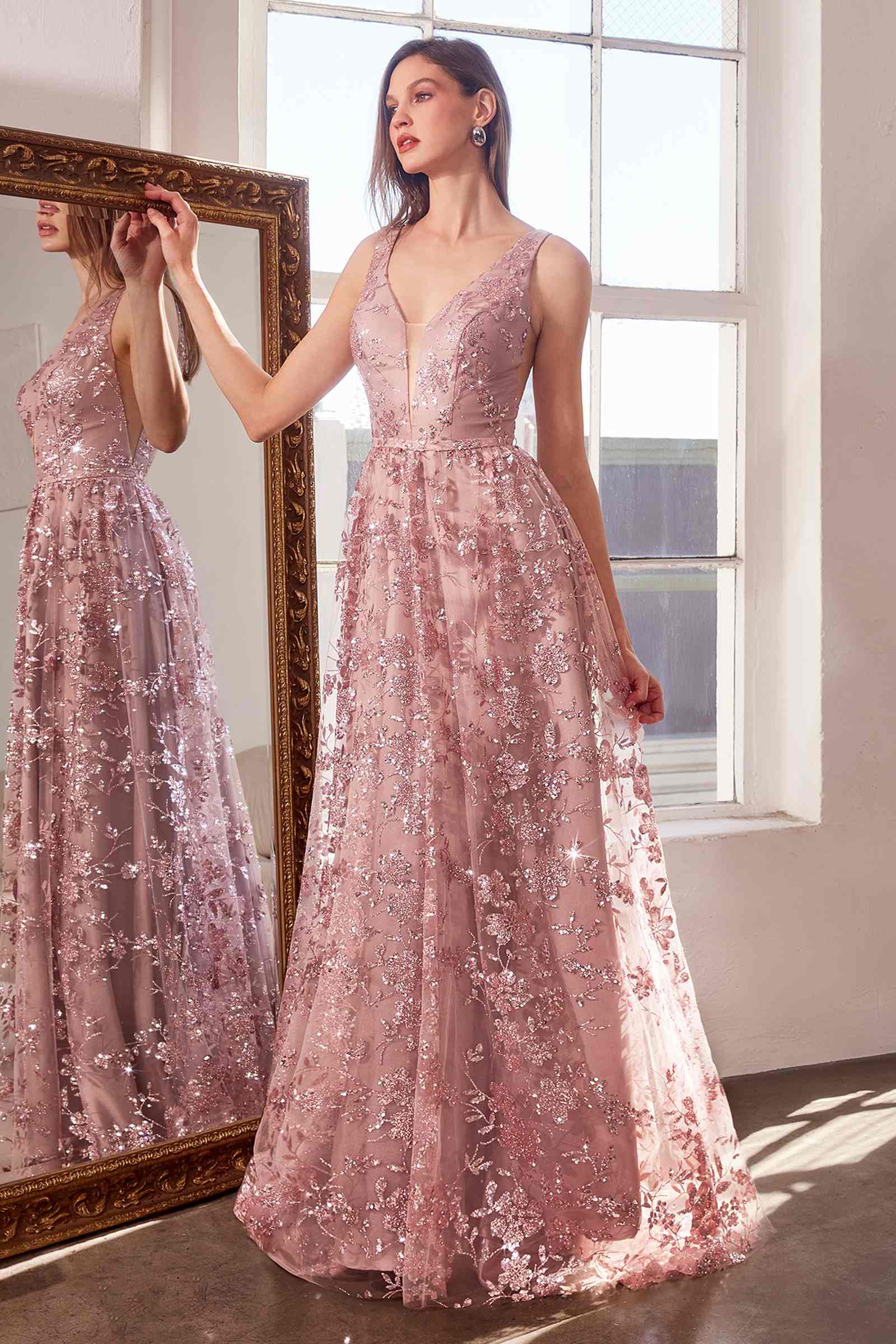 Ladivine Amoris T606 Long Sleeveless Glitter Print A-Line Gown by DiscountDressShop