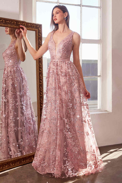 Ladivine Amoris T606 Long Sleeveless Glitter Print A-Line Gown by DiscountDressShop