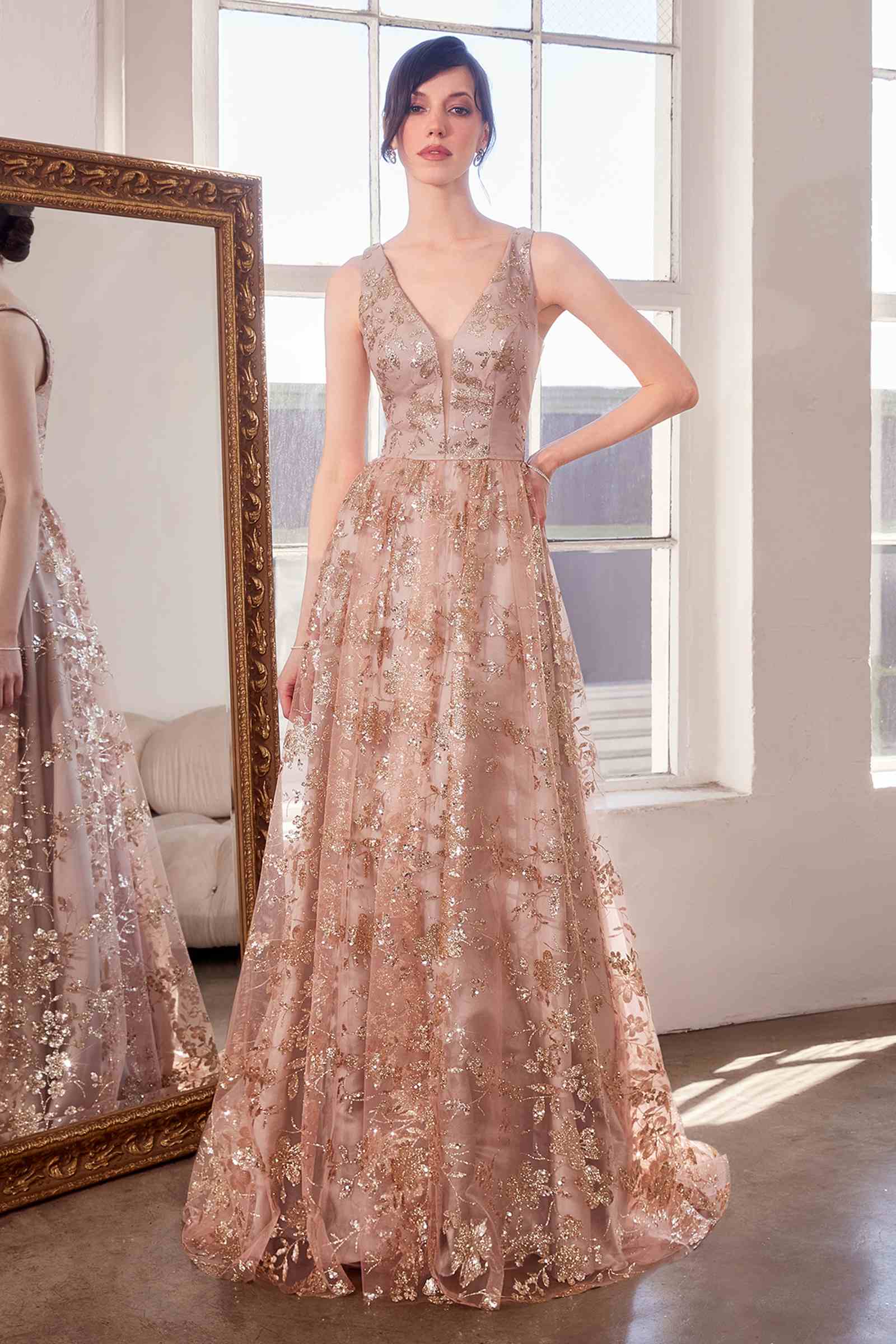 Ladivine Amoris T606 Long Sleeveless Glitter Print A-Line Gown by DiscountDressShop