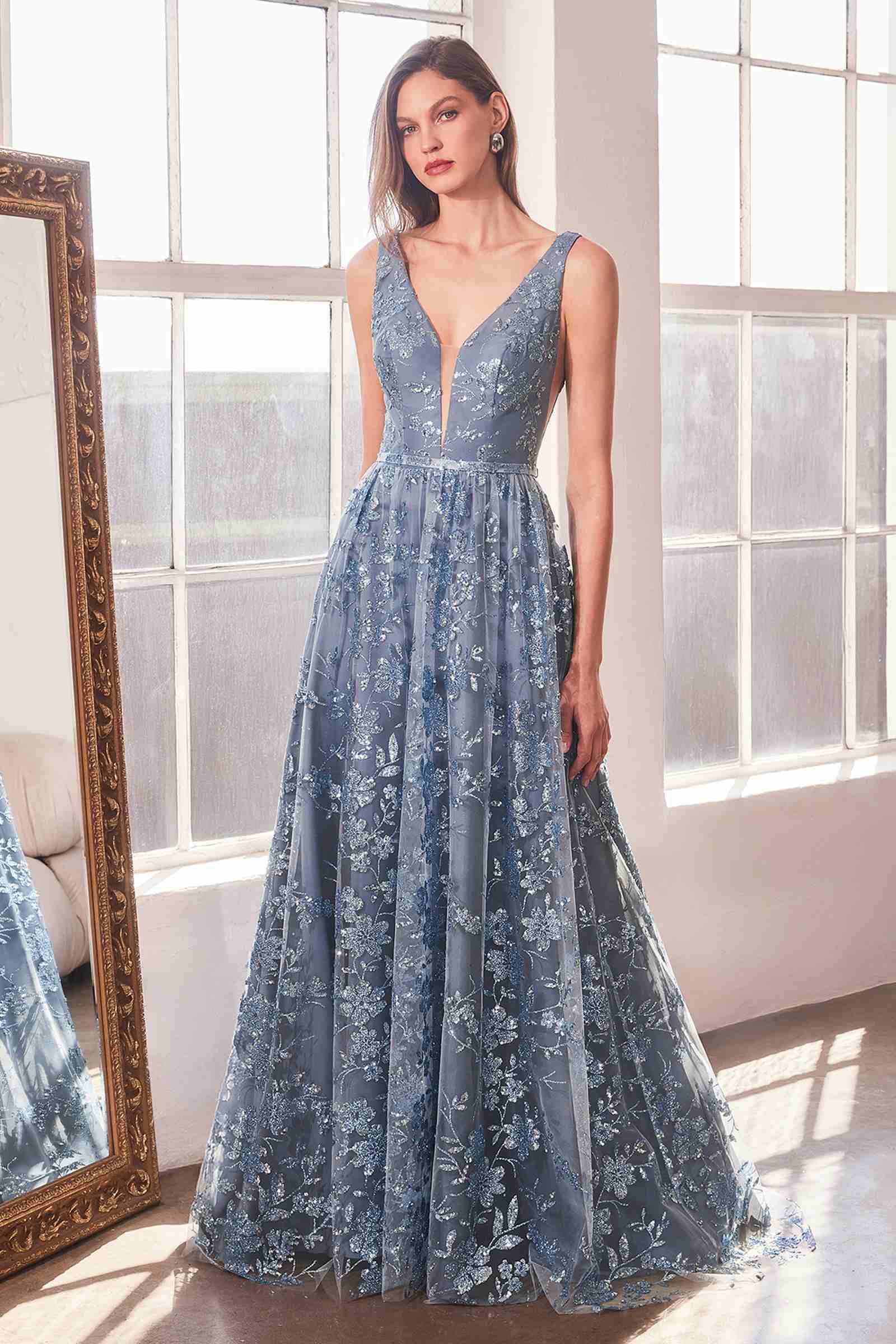 Ladivine Amoris T606 Long Sleeveless Glitter Print A-Line Gown by DiscountDressShop