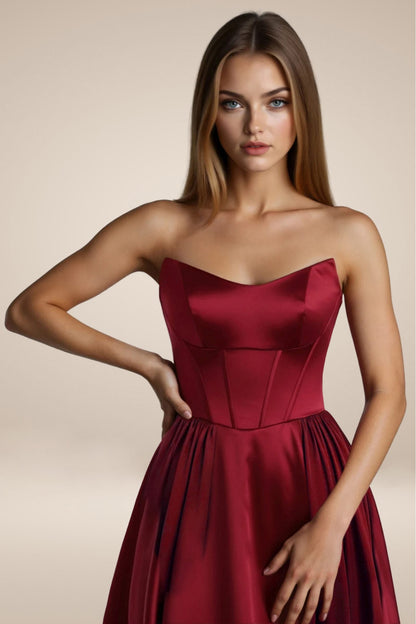 Amoris T612 Long A-Line Strapless Satin Semi-Formal Gown by DiscountDressShop