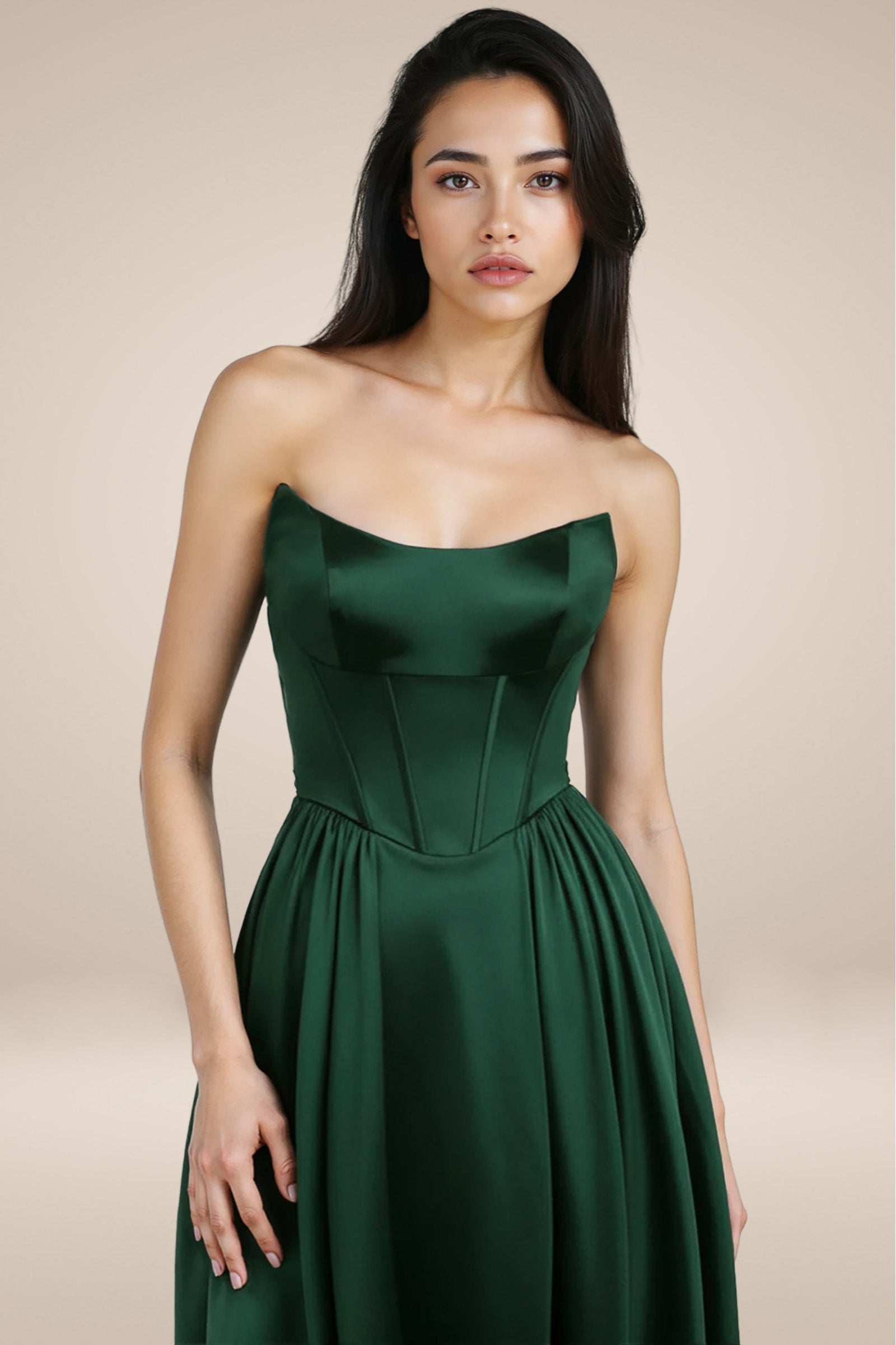 Amoris T612 Long A-Line Strapless Satin Semi-Formal Gown by DiscountDressShop