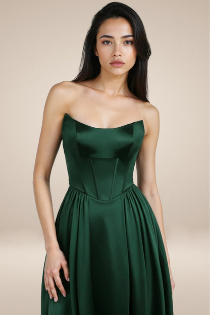 Amoris T612 Long A-Line Strapless Satin Semi-Formal Gown by DiscountDressShop