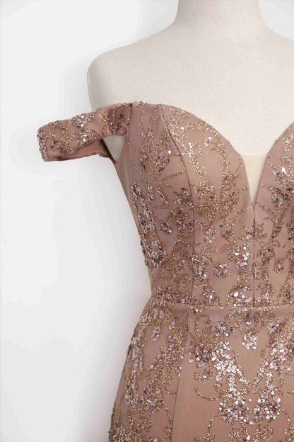 Amoris T613 Fitted Off the Shoulder Sequin Lace Sweep Train Gown by DiscountDressShop