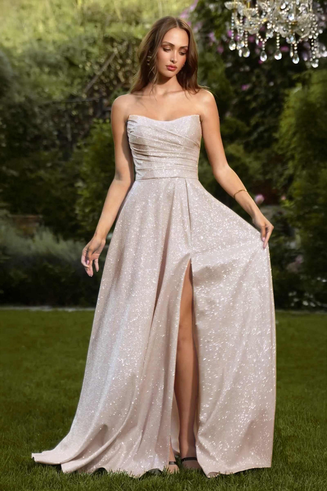 Ladivine Amoris T701 Strapless Glitter A-Line Gown by DiscountDressShop