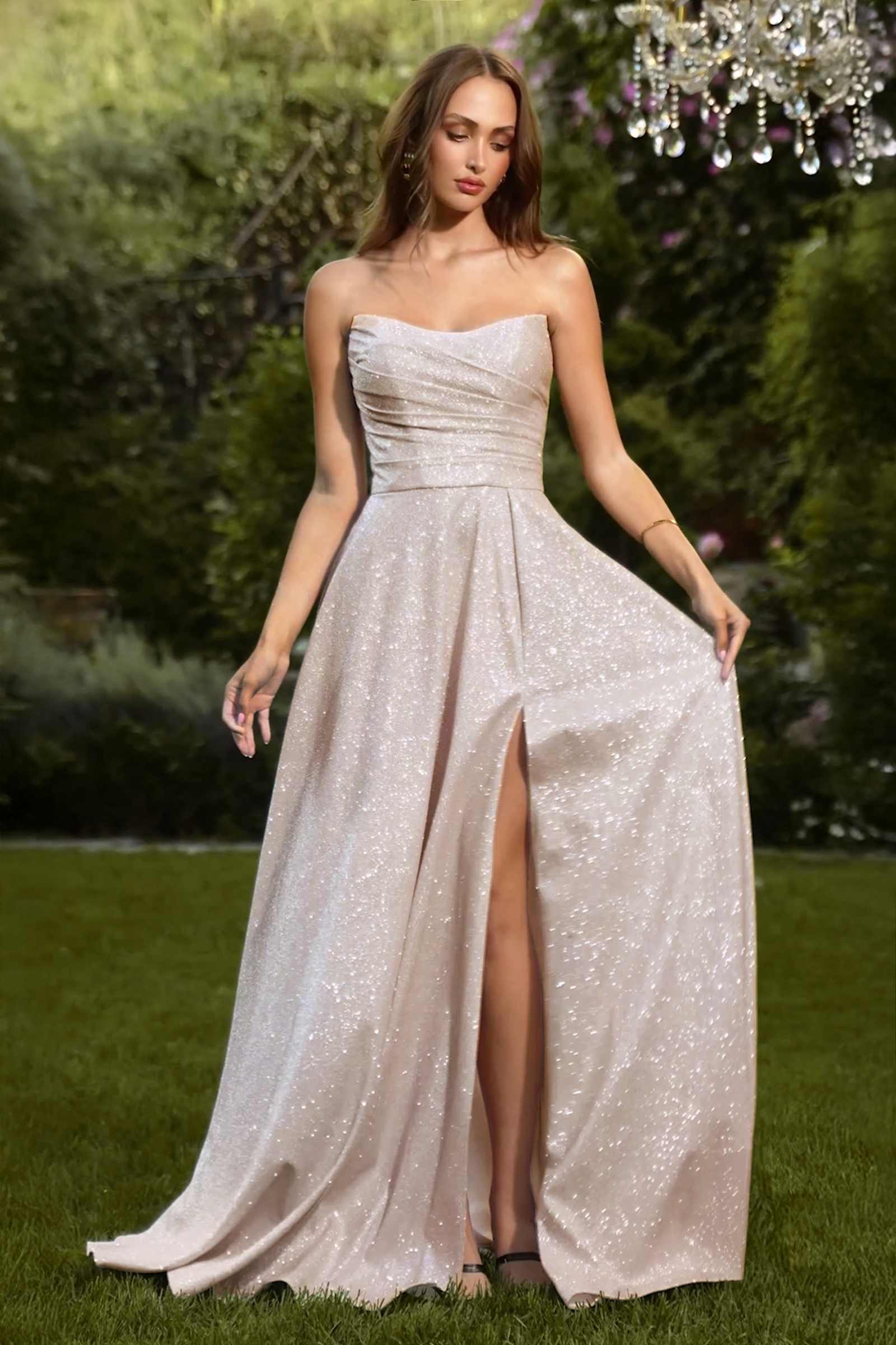 Ladivine Amoris T701 Strapless Glitter A-Line Gown by DiscountDressShop