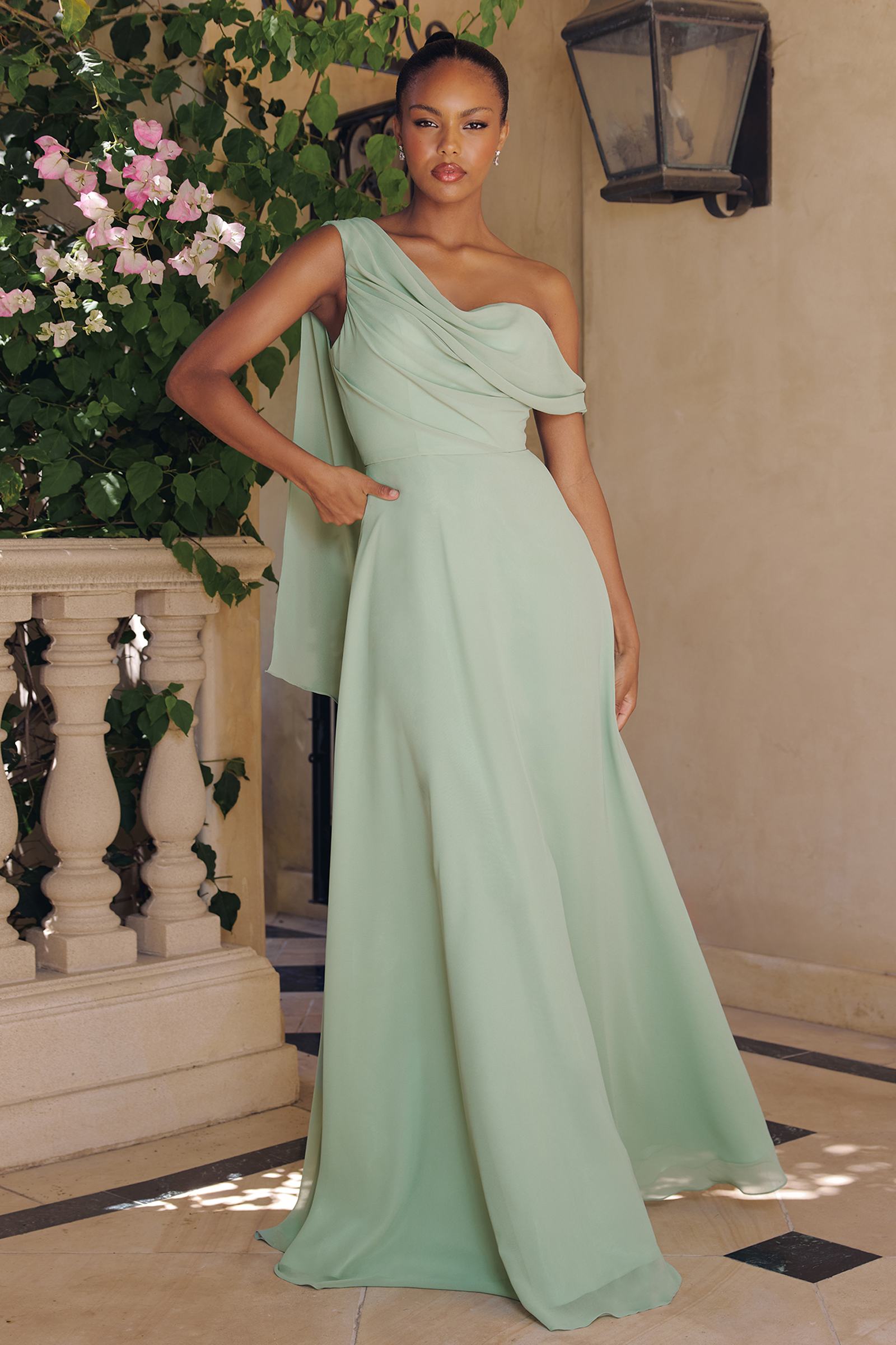 Amoris T716 One Shoulder Chiffon A-Line Evening Dress by DiscountDressShop