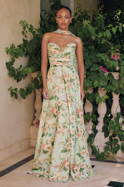 Amoris T717 Floral Chiffon A-Line Gown Corset Back by DiscountDressShop