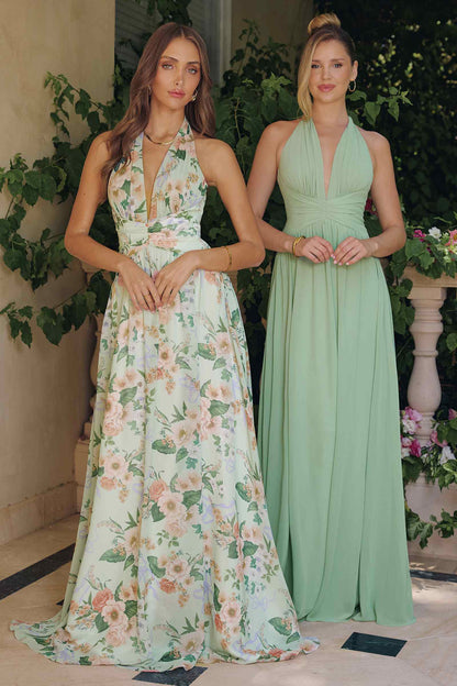 Amoris T719 Floral Printed A-Line Plunging Neckline Gown by DiscountDressShop