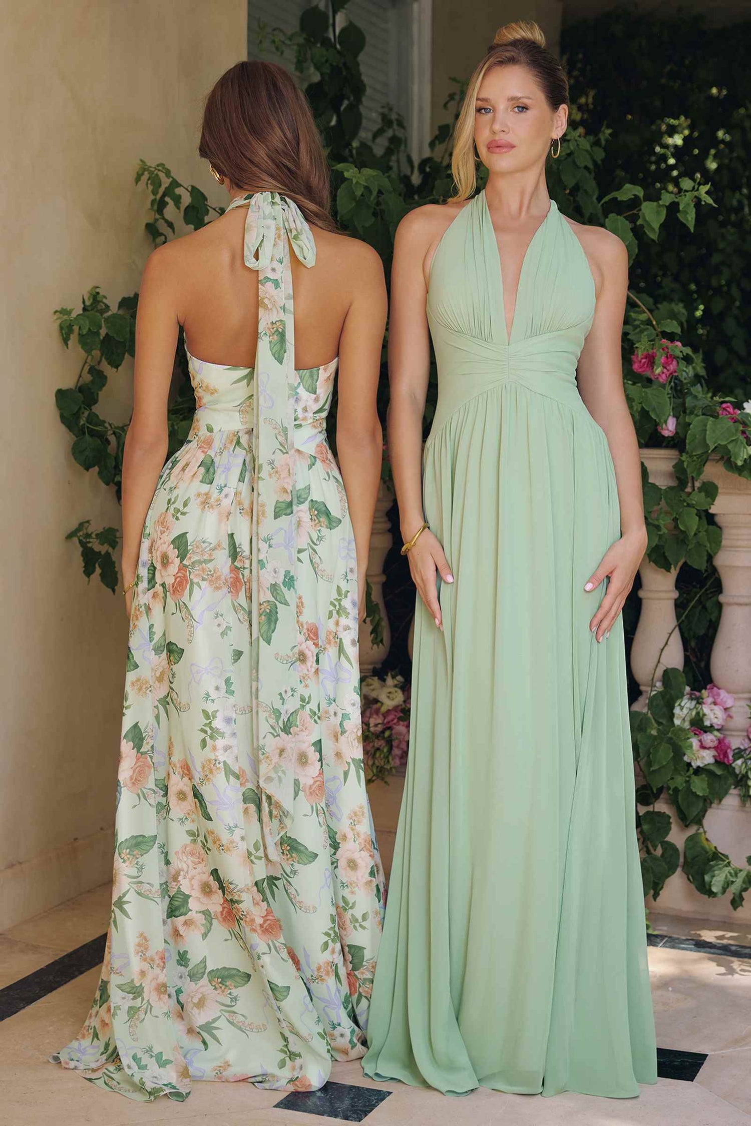 Amoris T719 Floral Printed A-Line Plunging Neckline Gown by DiscountDressShop